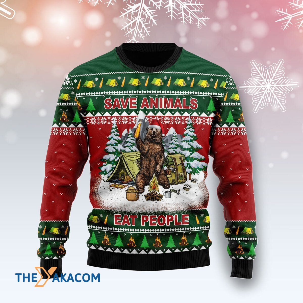 Merry Xmas Save Animals, Eat People Bear Awesome Gift For Christmas Ugly Christmas Sweater