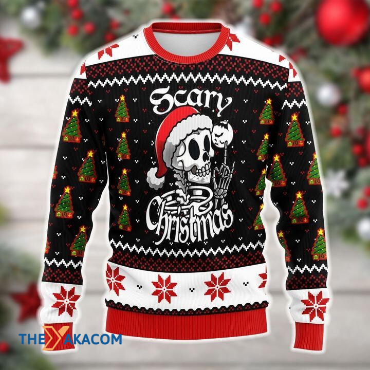 Merry Xmas Scary With Skull Santa Claus Awesome Gift For Christmas Ugly Christmas Sweater