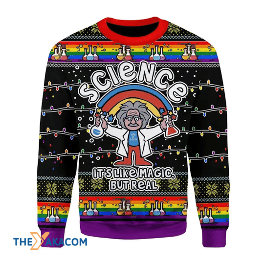 Merry Xmas Science LGBT It's Like Magic But Real Gift For Christmas Party Ugly Christmas Sweater