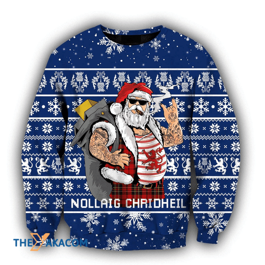 Merry Xmas Scottish Gangster Santa Blue Gift For Christmas Party Ugly Christmas Sweater