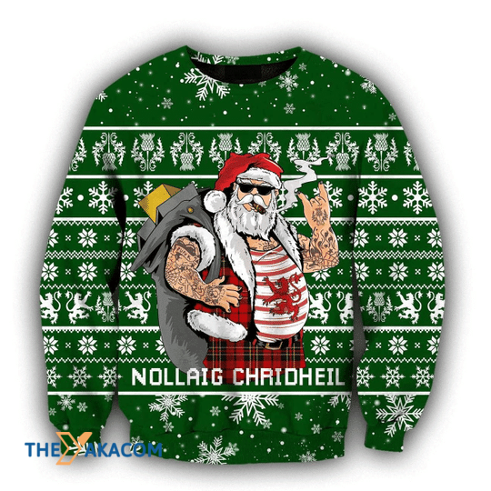 Merry Xmas Scottish Gangster Santa Green Gift For Christmas Party Ugly Christmas Sweater