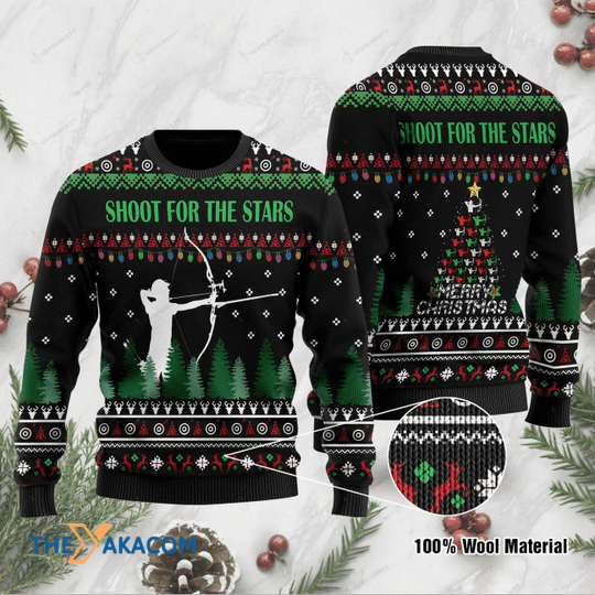 Merry Xmas Shoot For The Stars Archer Using Compound Hunting Special Pattern Ugly Christmas Sweater