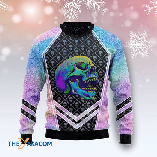 Merry Xmas Skull Hologram Gift For Christmas Party Ugly Christmas Sweater