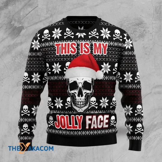 Merry Xmas Skull Jolly Face Gift For Christmas Party Ugly Christmas Sweater