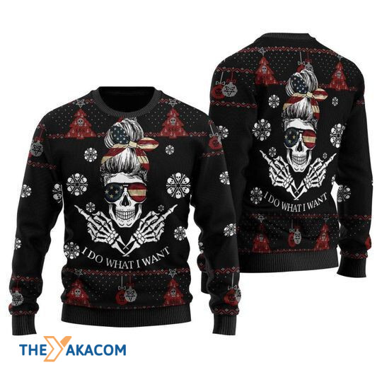 Merry Xmas Skull Mom Skull I Do What I Want Ugly Christmas Sweater