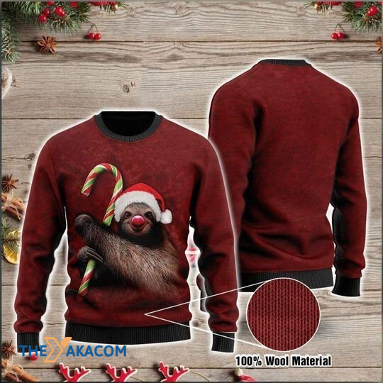 Merry Xmas Sloth Candy Cane Lollipop Special Pattern Ugly Christmas Sweater