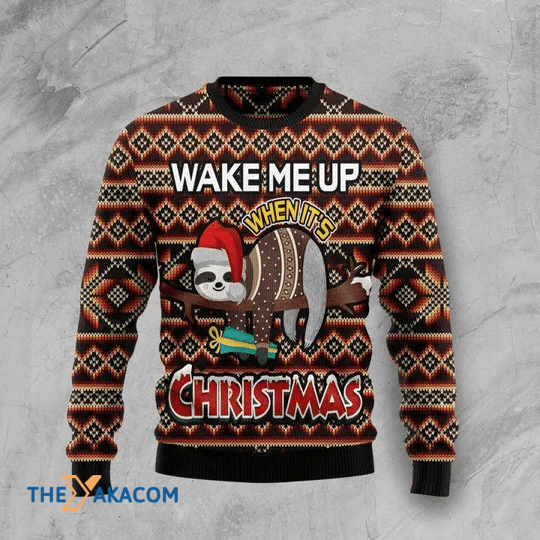 Merry Xmas Sloth Wake Me Up Gift For Christmas Party Ugly Christmas Sweater