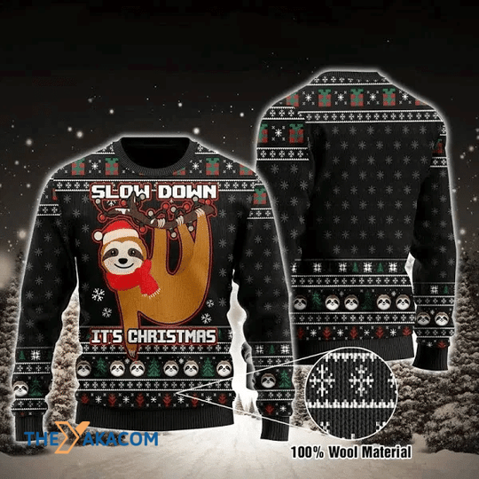 Merry Xmas Slow Down But It's Sloth Black Special Pattern Christmas Sweater