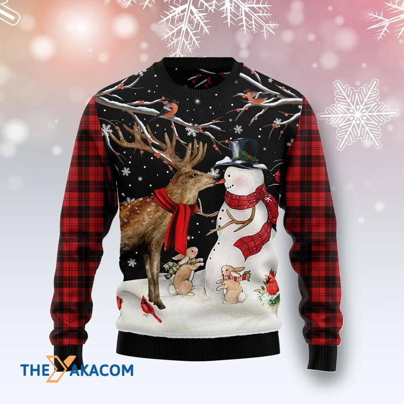 Merry Xmas Snowman And Reindeer Awesome Gift For Christmas Ugly Christmas Sweater