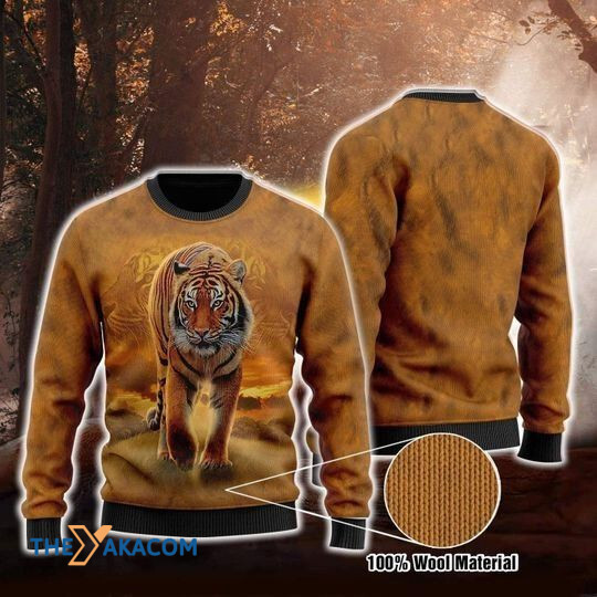 Merry Xmas Strong Desert Tiger Be Forest King And Awesome Pattern Ugly Christmas Sweater