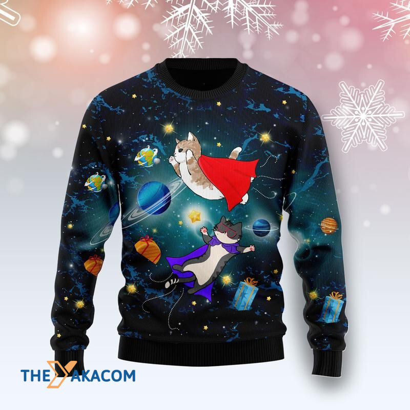 Merry Xmas Super Cat Galaxy Awesome Gift For Christmas Ugly Christmas Sweater