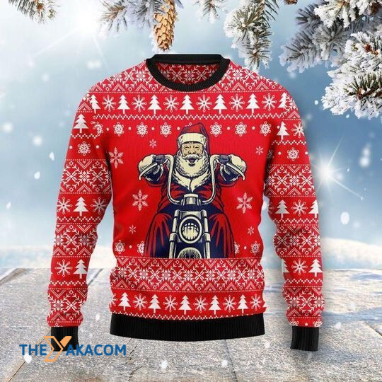 Merry Xmas Super Cool Santa Claus Ride A Motorcycle Gift For Christmas Party Ugly Christmas Sweater