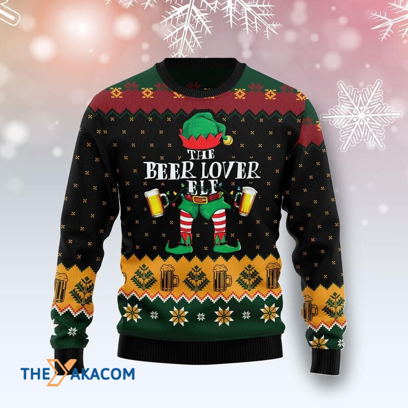 Merry Xmas The Beer Lover Elf Awesome Gift For Christmas Ugly Christmas Sweater