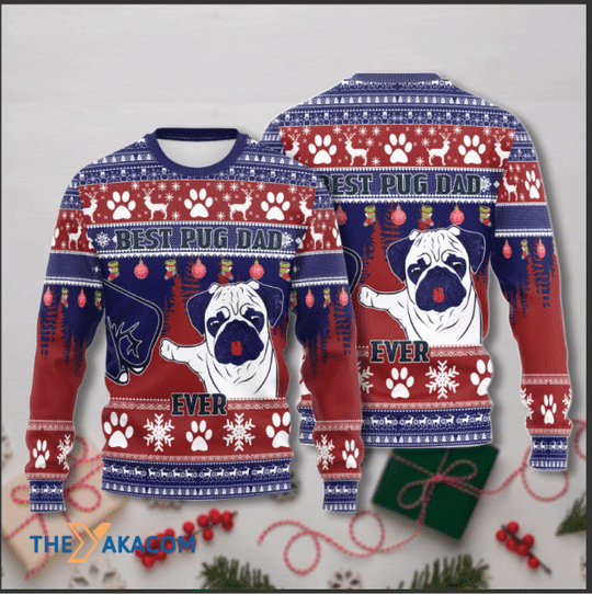 Merry Xmas The Best Pug Dad Ever So Cool Gift For Christmas Party Ugly Christmas Sweater