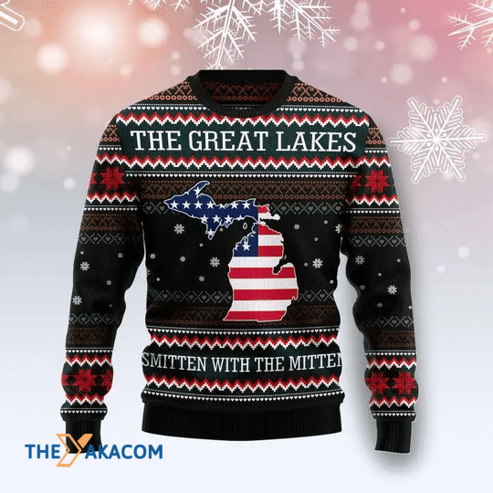 Merry Xmas The Great Lakes Michigan Smitten With The Mitten Special Pattern Ugly Christmas Sweater