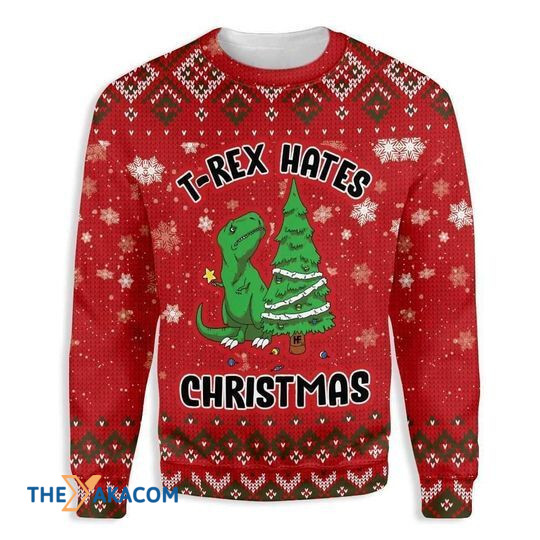 Merry Xmas T-rex Hates Christmas Red Special Pattern Ugly Christmas Sweater