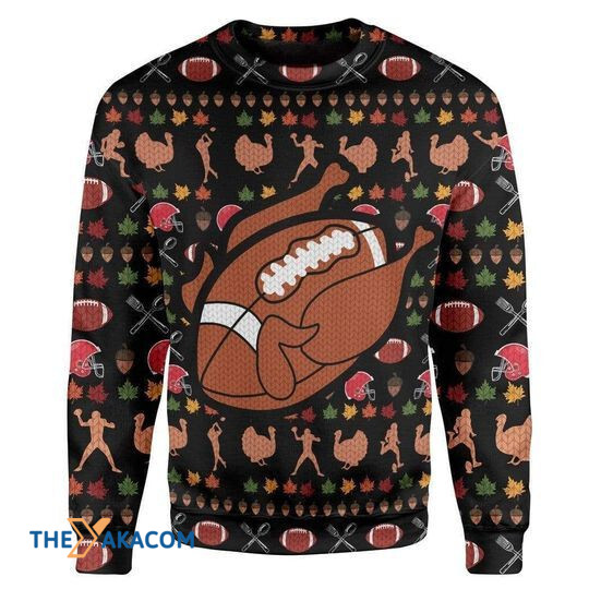 Merry Xmas Turkey And Football Gift For Christmas Party Ugly Christmas Sweater