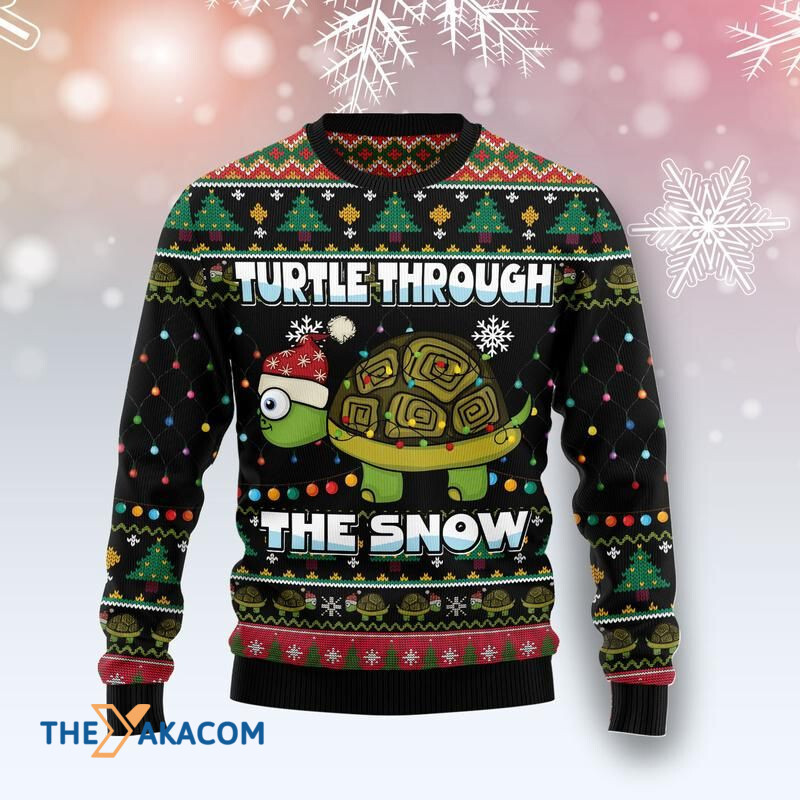 Merry Xmas Turtle Through The Snow Awesome Gift For Christmas Ugly Christmas Sweater