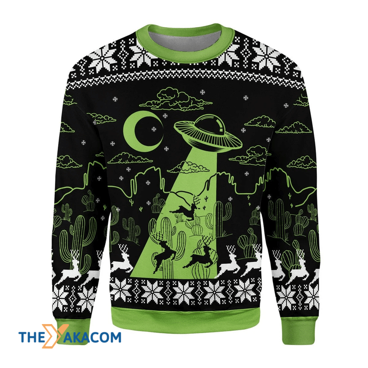 Merry Xmas UFO Holographic Awesome Gift For Christmas Ugly Christmas Sweater