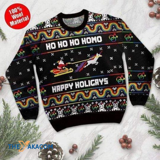 Merry Xmas Unicorn Hohoho Homo Happy Holigays Special Pattern Ugly Christmas Sweater