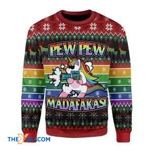 Merry Xmas Unicorn LGBT Pew Pew Gift For Christmas Party Ugly Christmas Sweater