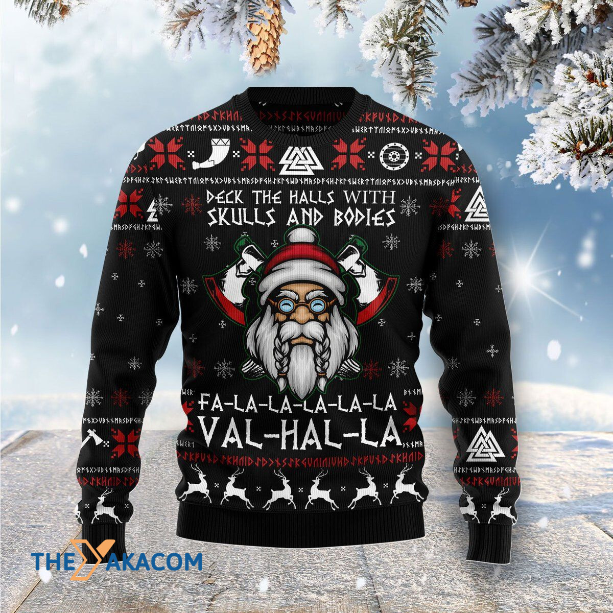 Merry Xmas Viking Deck The Halls With Skulls Awesome Gift For Christmas Ugly Christmas Sweater