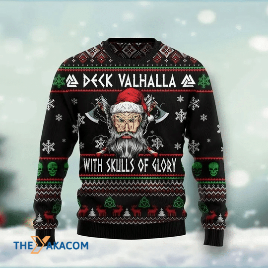 Merry Xmas Viking Deck Valhalla With Skulls Of Glory Special Pattern Ugly Christmas Sweater