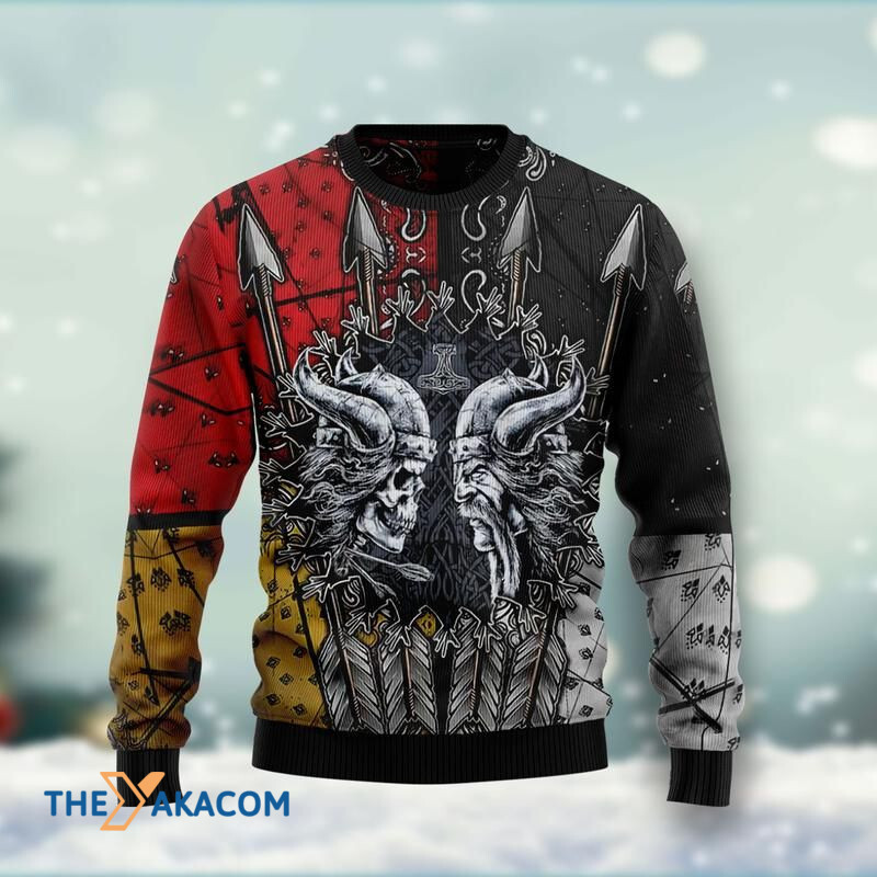 Merry Xmas Viking Versus Skull Awesome Gift For Christmas Ugly Christmas Sweater