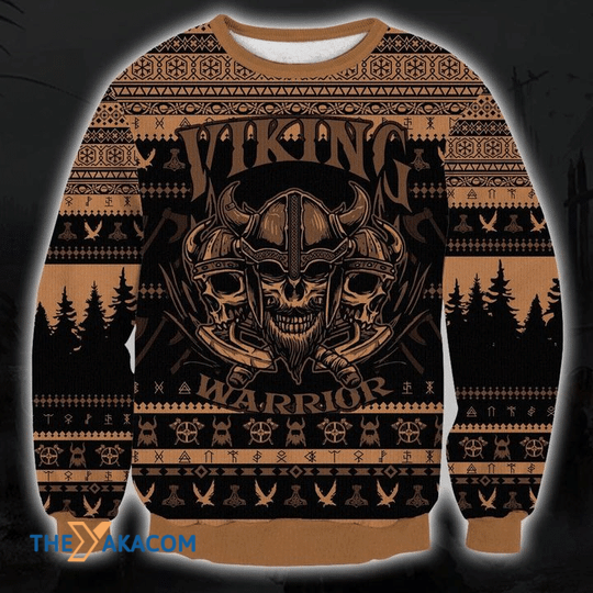 Merry Xmas Viking Warrior Skull Gift For Christmas Party Ugly Christmas Sweater