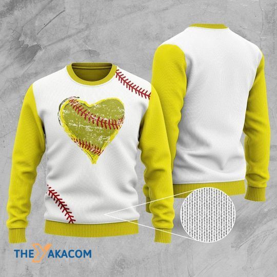 Merry Xmas With Amazing Amazing Softball Heart Special Pattern Christmas Sweater