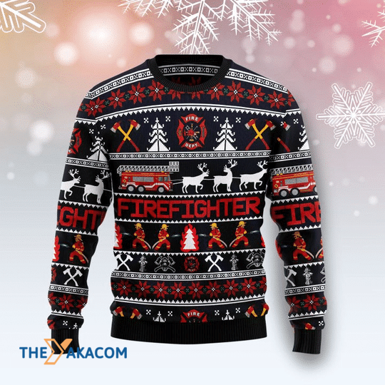 Merry Xmas With Awesome Icon Of Firefighter Gift For Christmas Party Ugly Christmas Sweater