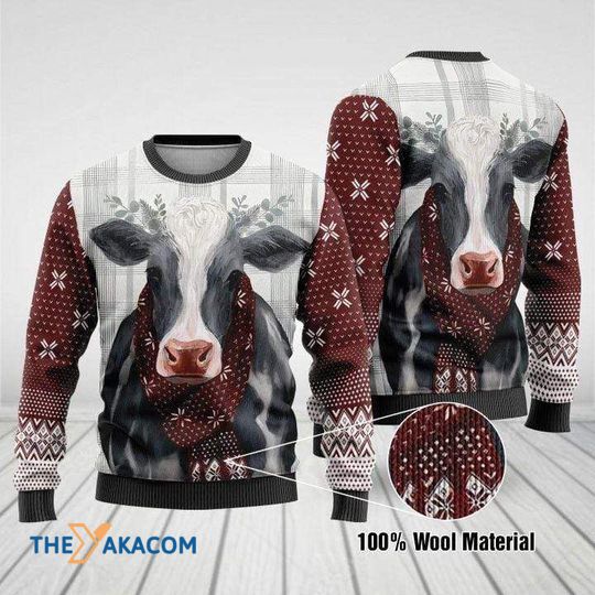 Merry Xmas With Awesome Pattern Cows Merry Wool Christmas Sweater