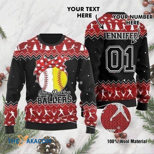 Merry Xmas With Special Pattern Baseball Personalized Custom Name And Number Christmas Sweater