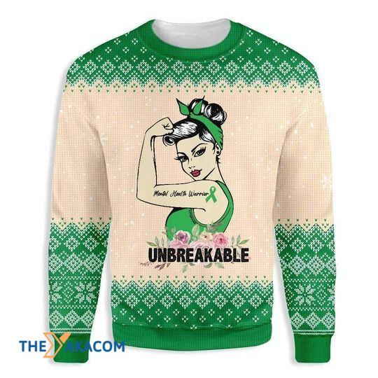 Merry Xmas With Unbreakable Mental Health Awareness Ugly Christmas Sweater