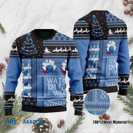 Merry Xmas With Watch 'Em Fall & Weep! Bowling Merry And Special Pattern Ugly Christmas Sweater