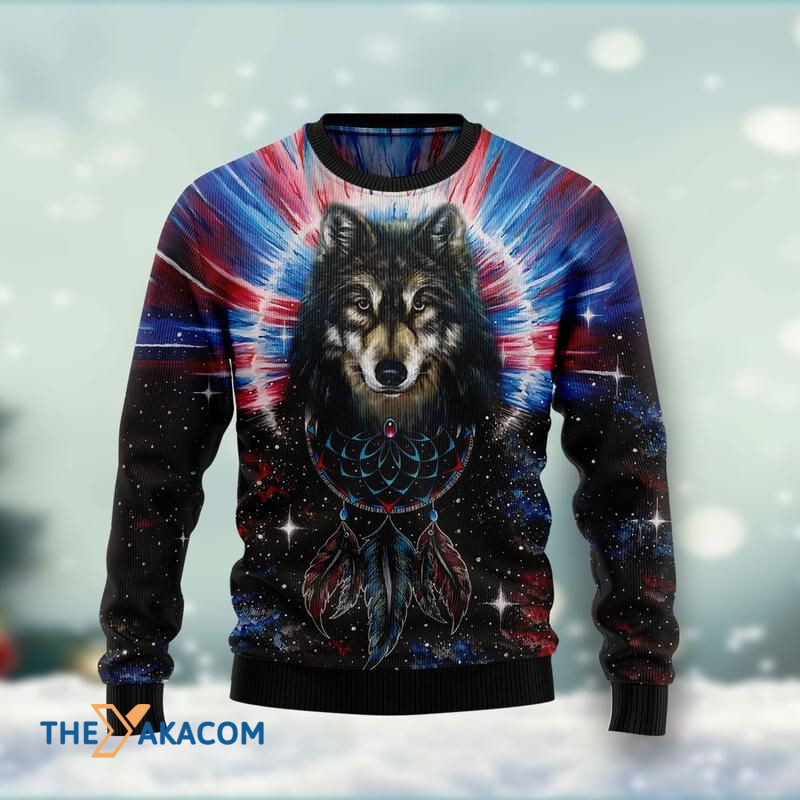 Merry Xmas Wolf Dream Catcher Awesome Gift For Christmas Ugly Christmas Sweater