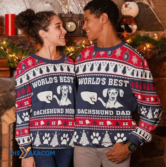 Merry Xmas World 's Best Dachshund Dad Awesome Gift For Dog Lovers Ugly Christmas Sweater