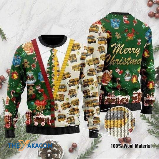 Merry Xmas Yellow Big Bus Driver VS Cute Icons For Christmas Ugly Christmas Sweater