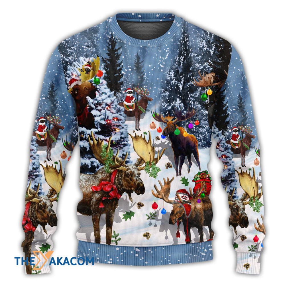 Moose Merry Christmas Snow Gift For Lover Ugly Christmas Sweater