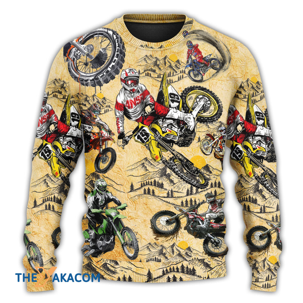 Motocross Lover Motorcycle Biker Vintage Art Style Gift For Lover Ugly Christmas Sweater