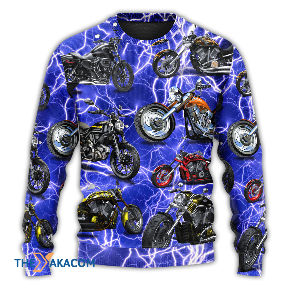 Motorcycle Lover Lightning Blue Cool Style Gift For Lover Ugly Christmas Sweater