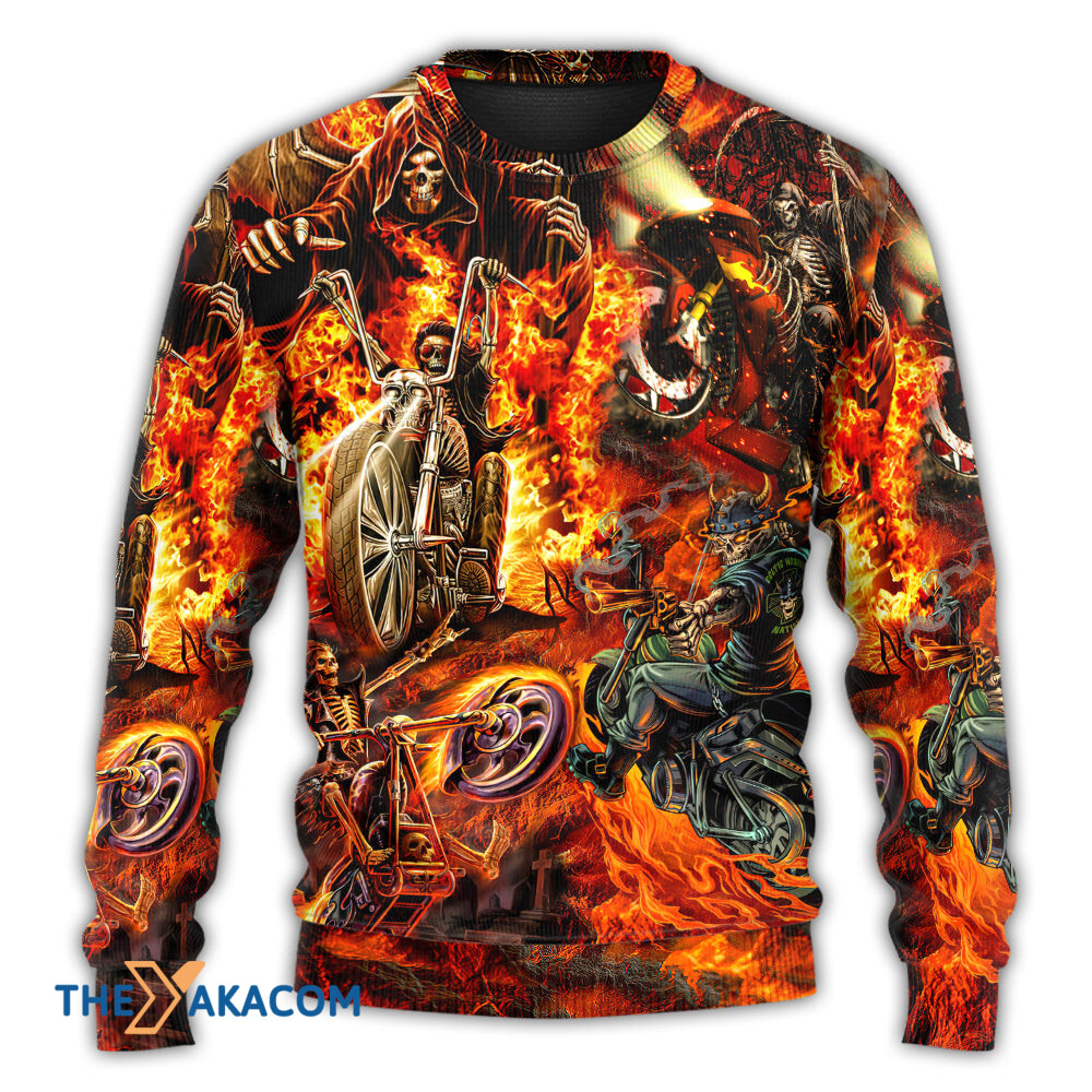 Motorcycle Lover Skull Fire Burning Art Style Gift For Lover Ugly Christmas Sweater