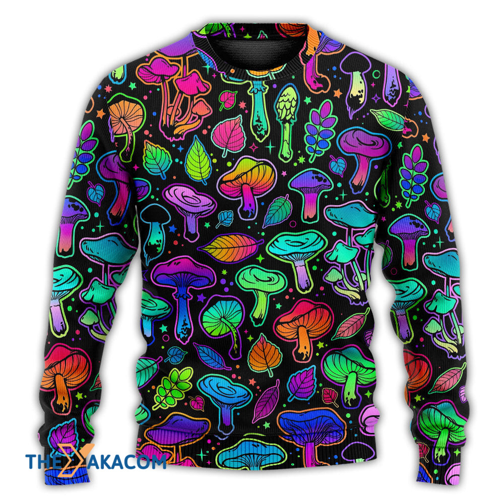 Mushroom Neon Colorful Bright With Leaf Gift For Lover Ugly Christmas Sweater