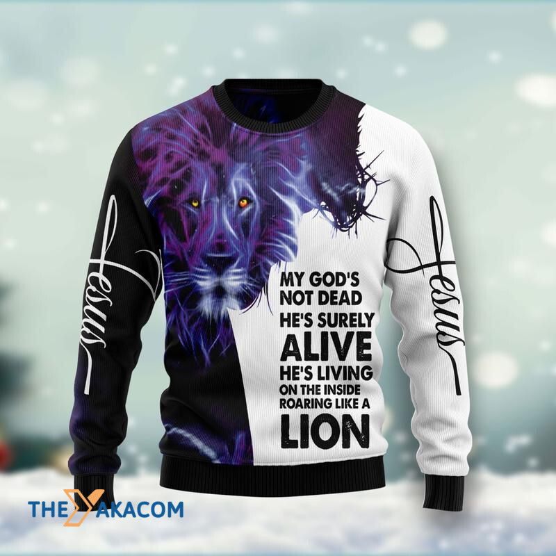 My God Is Living In The Inside Roaring Like A Lion Awesome Gift For Christmas Ugly Christmas Sweater