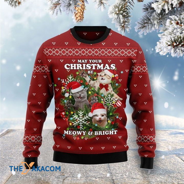 Naughty Little Cats Playing On Tree May Your Christmas Be Meowy And Bright Gift For Christmas Ugly Christmas Sweater