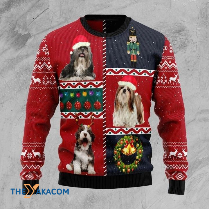 Nutcracker With Shih Tzu Dog With Garland Gift For Christmas Ugly Christmas Sweater