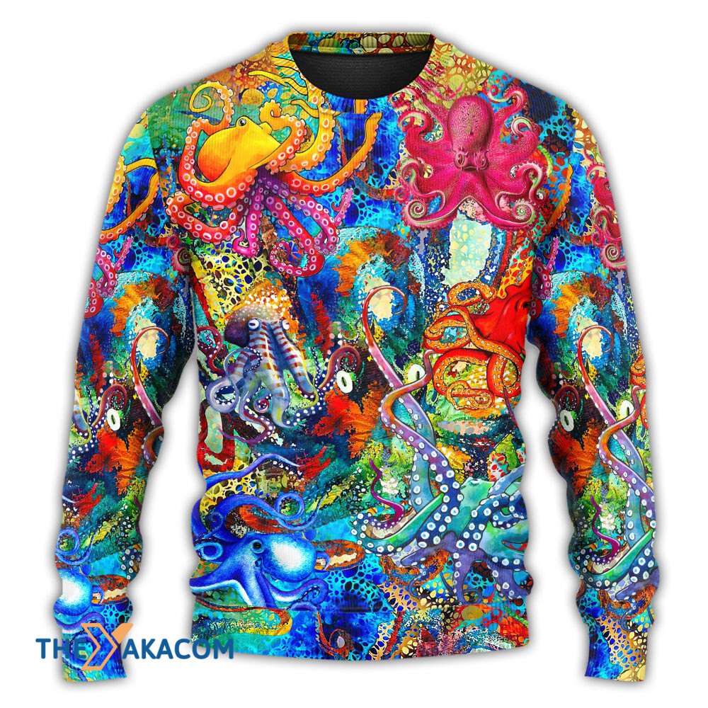 Octopus Lover Colorful Art Style Gift For Lover Ugly Christmas Sweater