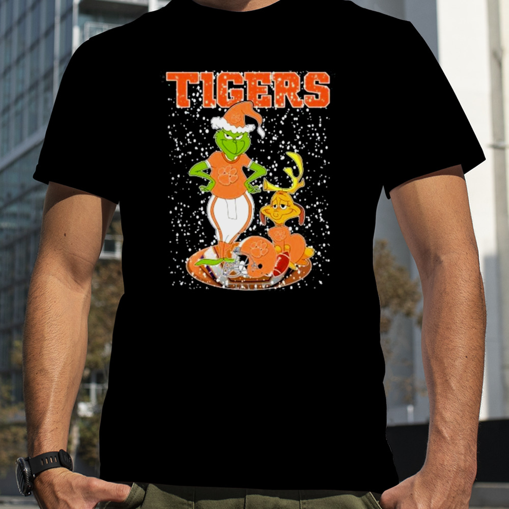 Santa Grinch And Dog Clemson Tigers Helmet Merry Christmas shirt