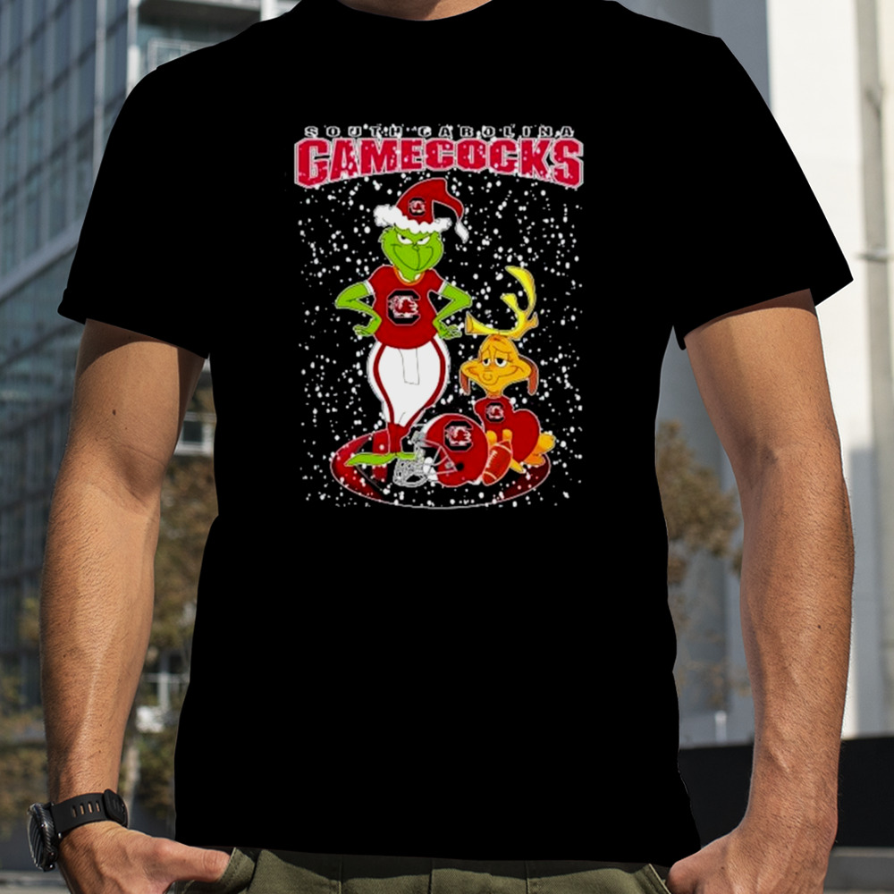 Santa Grinch And Dog South Carolina Gamecocks Herd Helmet Merry Christmas shirt