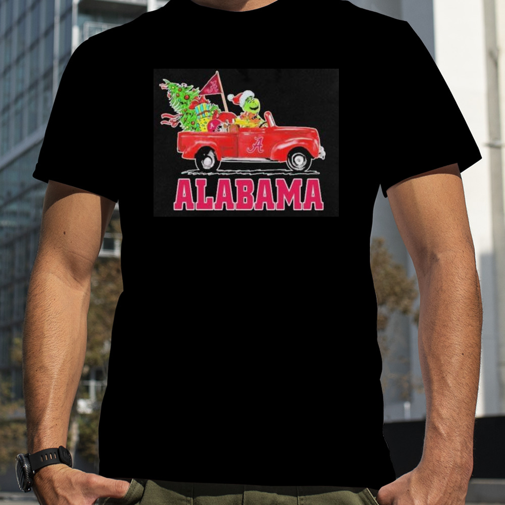 Santa Grinch driving car Alabama Crimson Tide merry christmas shirt